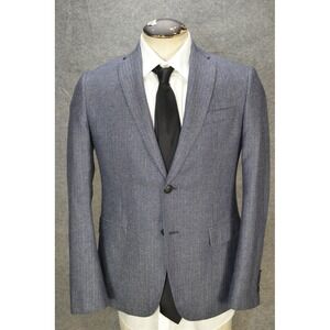 Emporio Armani Blazer Men 36R Blue M-Line Silk Wool Herringbone Sport Coat $999+